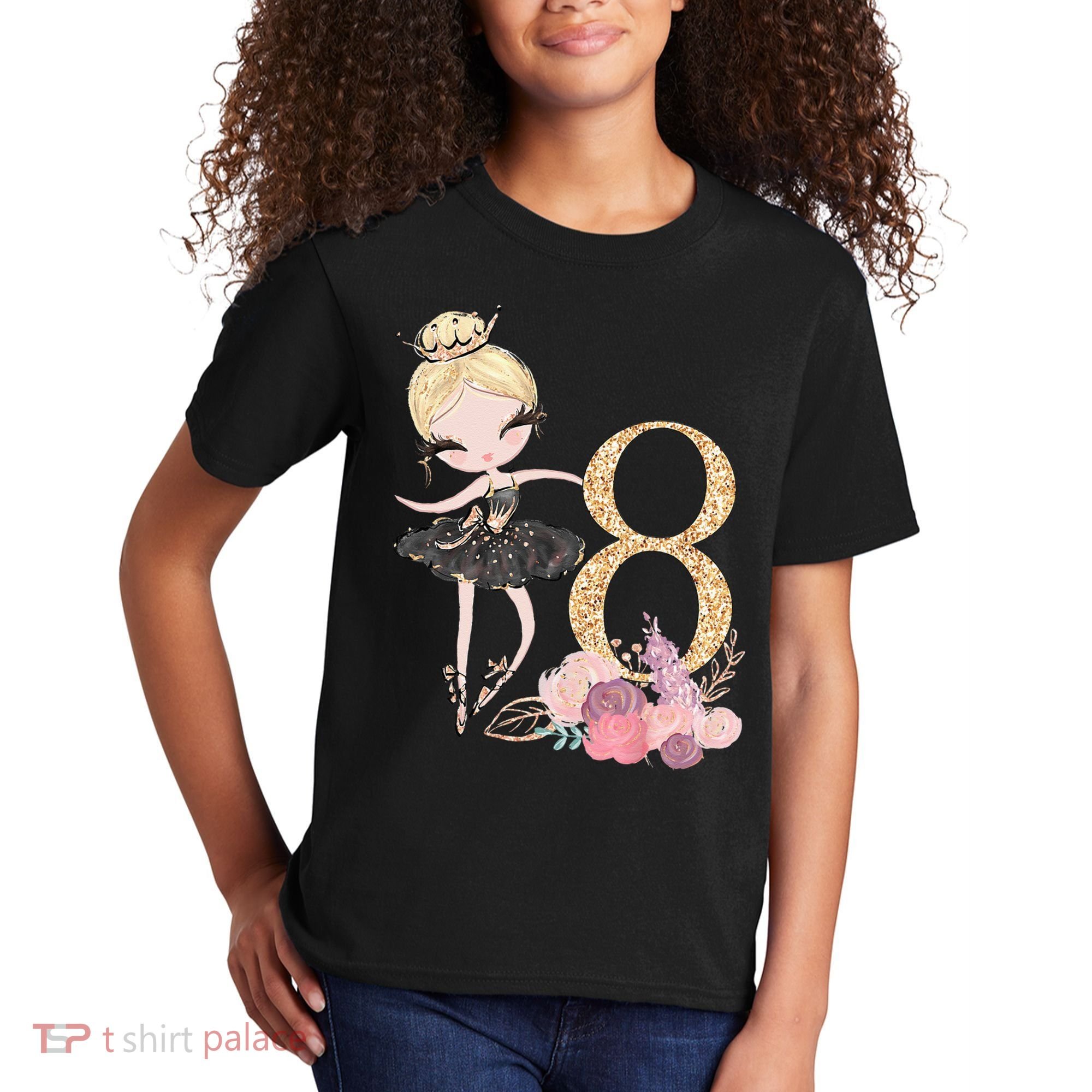 8th Birthday Ballerina Dancer Ballet Black Tutu Kids T-Shirt