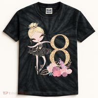 8th Birthday Ballerina Dancer Ballet Black Tutu Kids Tie-Dye T-Shirt thumb 0