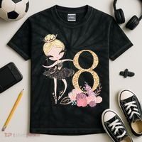 8th Birthday Ballerina Dancer Ballet Black Tutu Kids Tie-Dye T-Shirt thumb 2