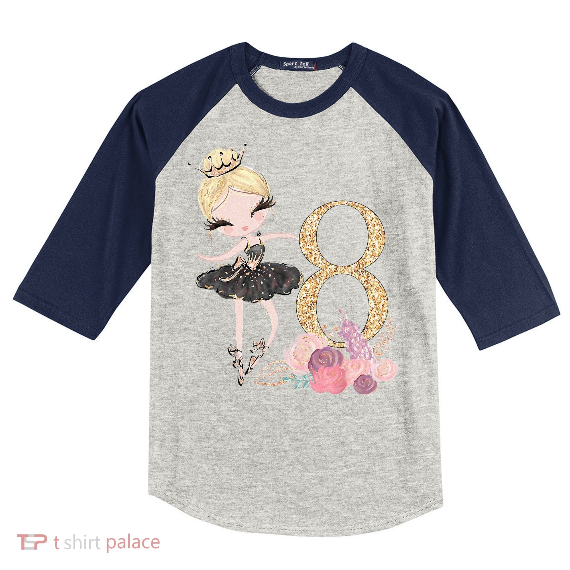 8th Birthday Ballerina Dancer Ballet Black Tutu Kids Colorblock Raglan Jersey