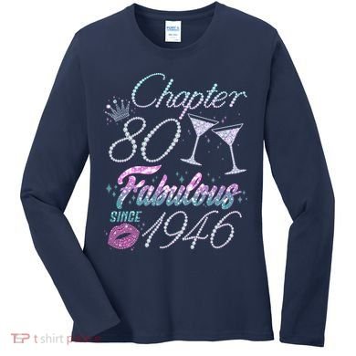 80th Birthday Chapter 80 Fabulous Since 1946 Rhinestones Diamonds Women's Long Sleeve Shirt