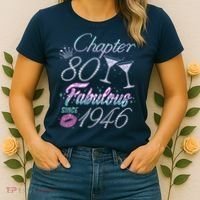 80th Birthday Chapter 80 Fabulous Since 1946 Rhinestones Diamonds Women's T-Shirt thumb 2