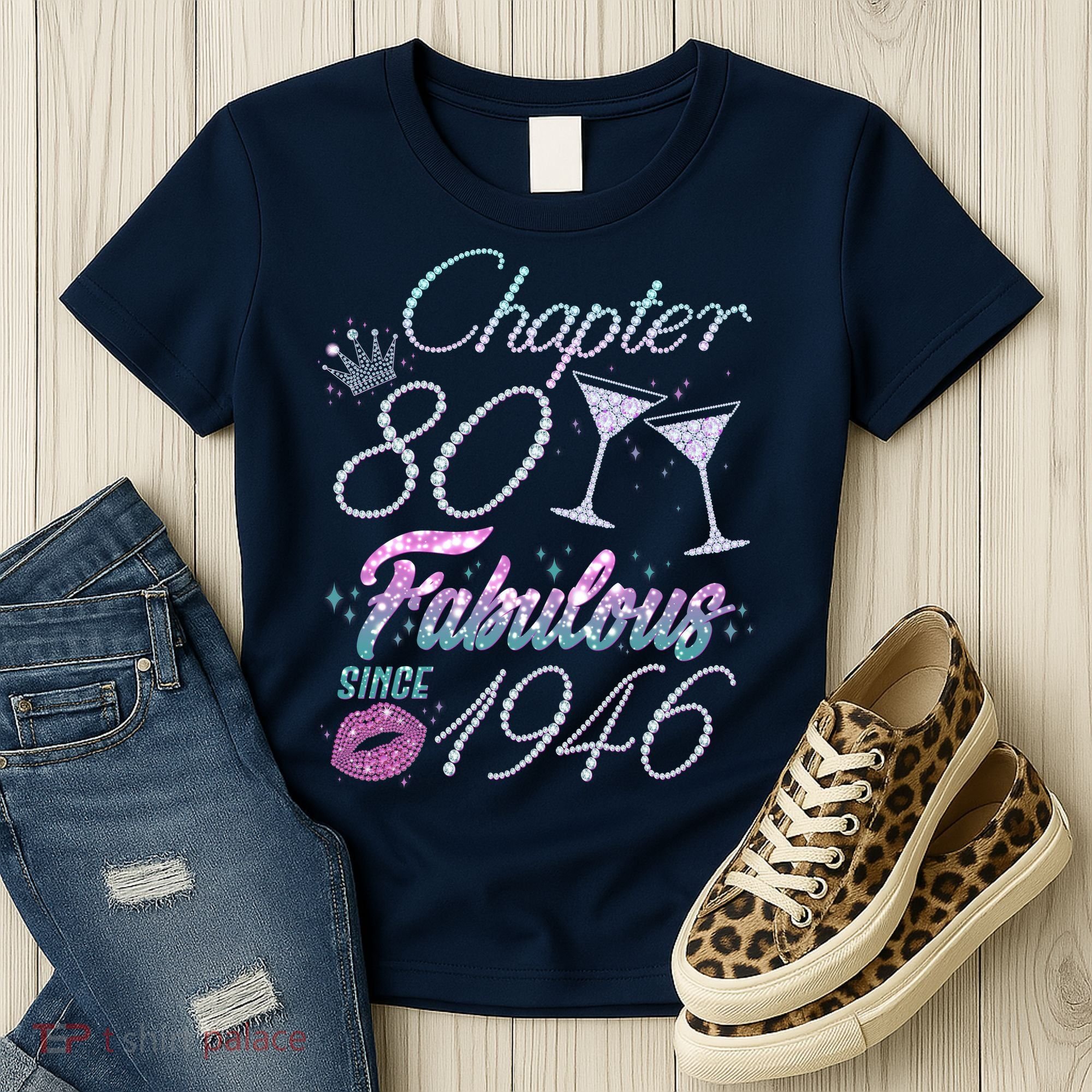 80th Birthday Chapter 80 Fabulous Since 1946 Rhinestones Diamonds Women's T-Shirt