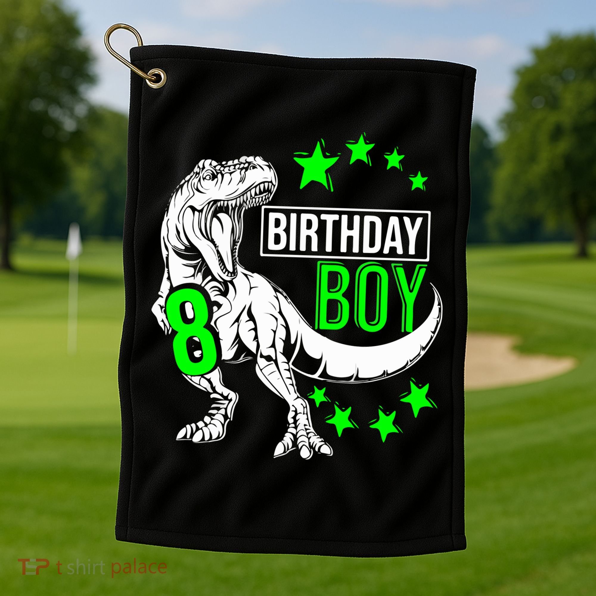 8th Birthday Dinosaur Birthday Boy 8th T_rex Boys Gift For Birthday Golf Towel