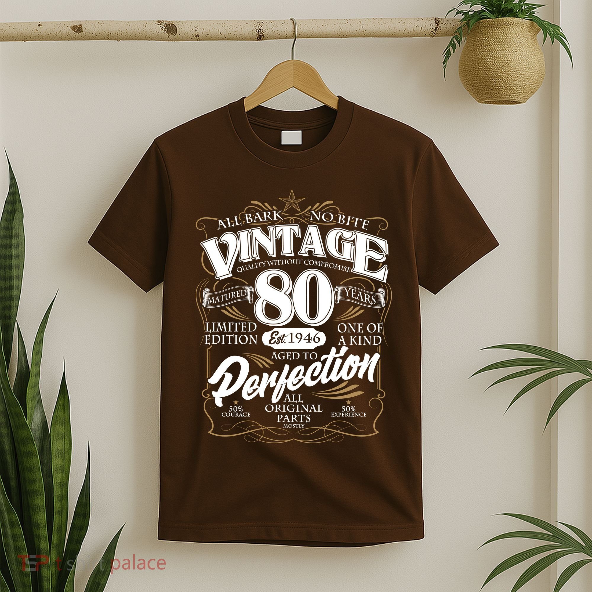 80th Birthday Est 1946 All Bark No Bite Vintage Birthday  T-Shirt