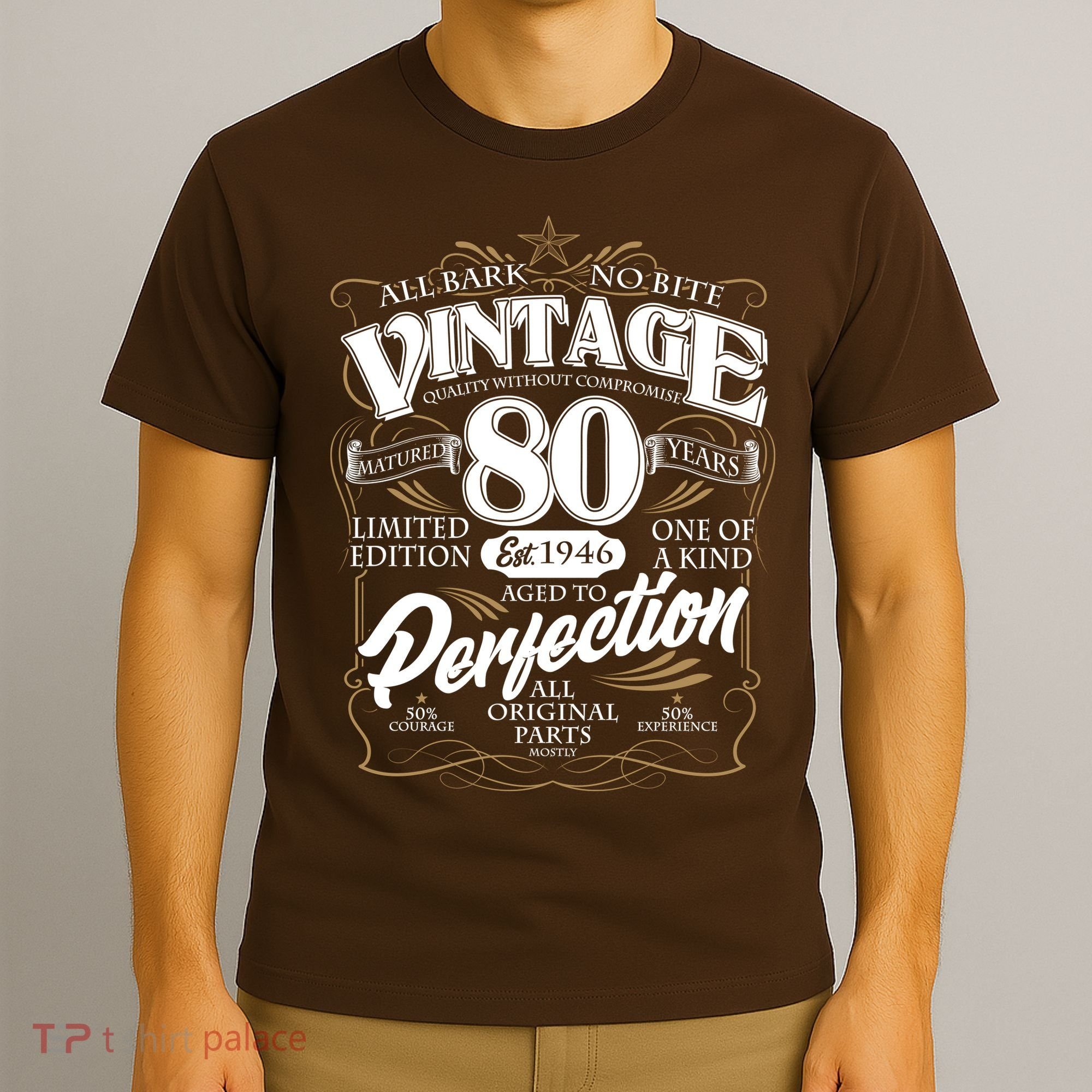 80th Birthday Est 1946 All Bark No Bite Vintage Birthday  T-Shirt