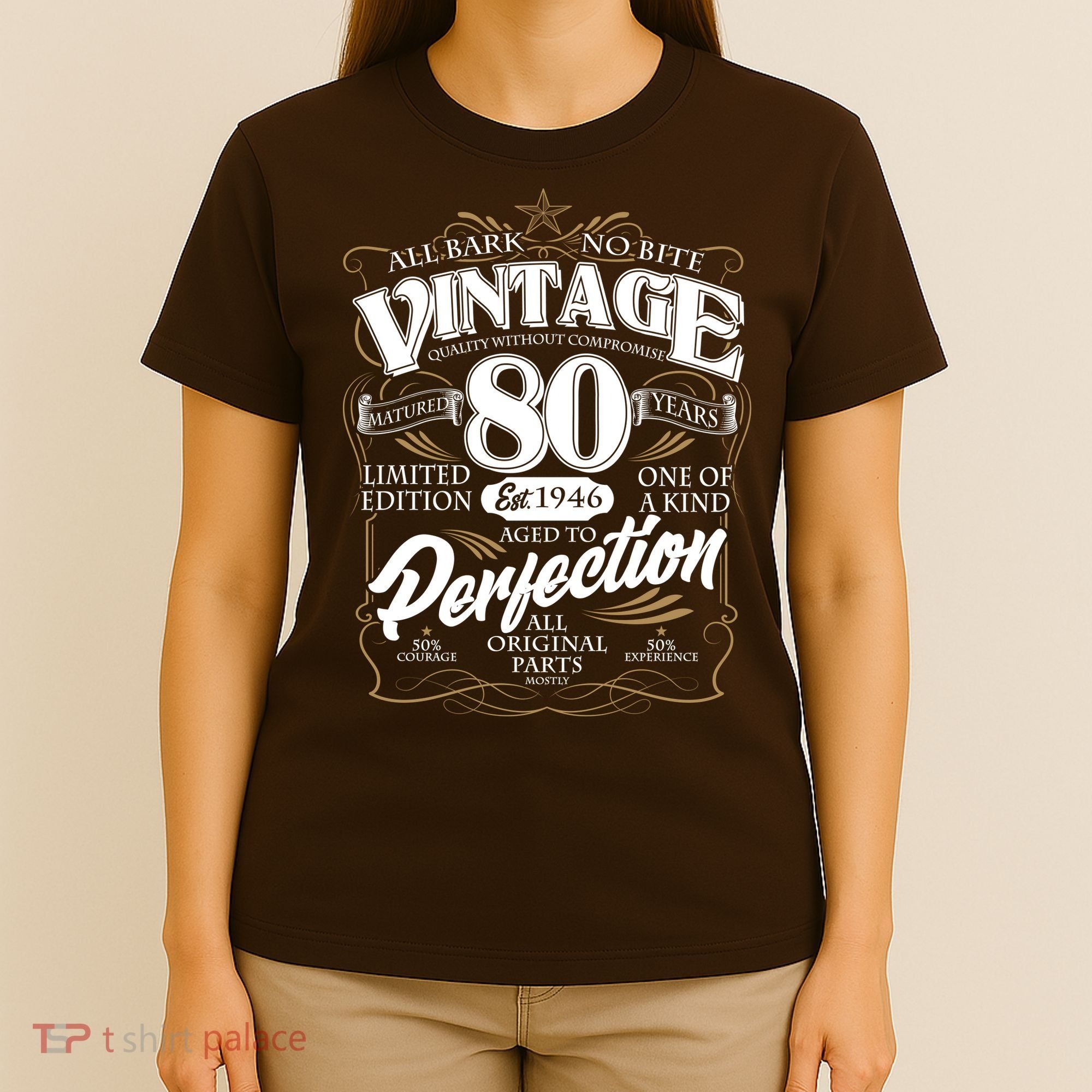 80th Birthday Est 1946 All Bark No Bite Vintage Birthday  T-Shirt