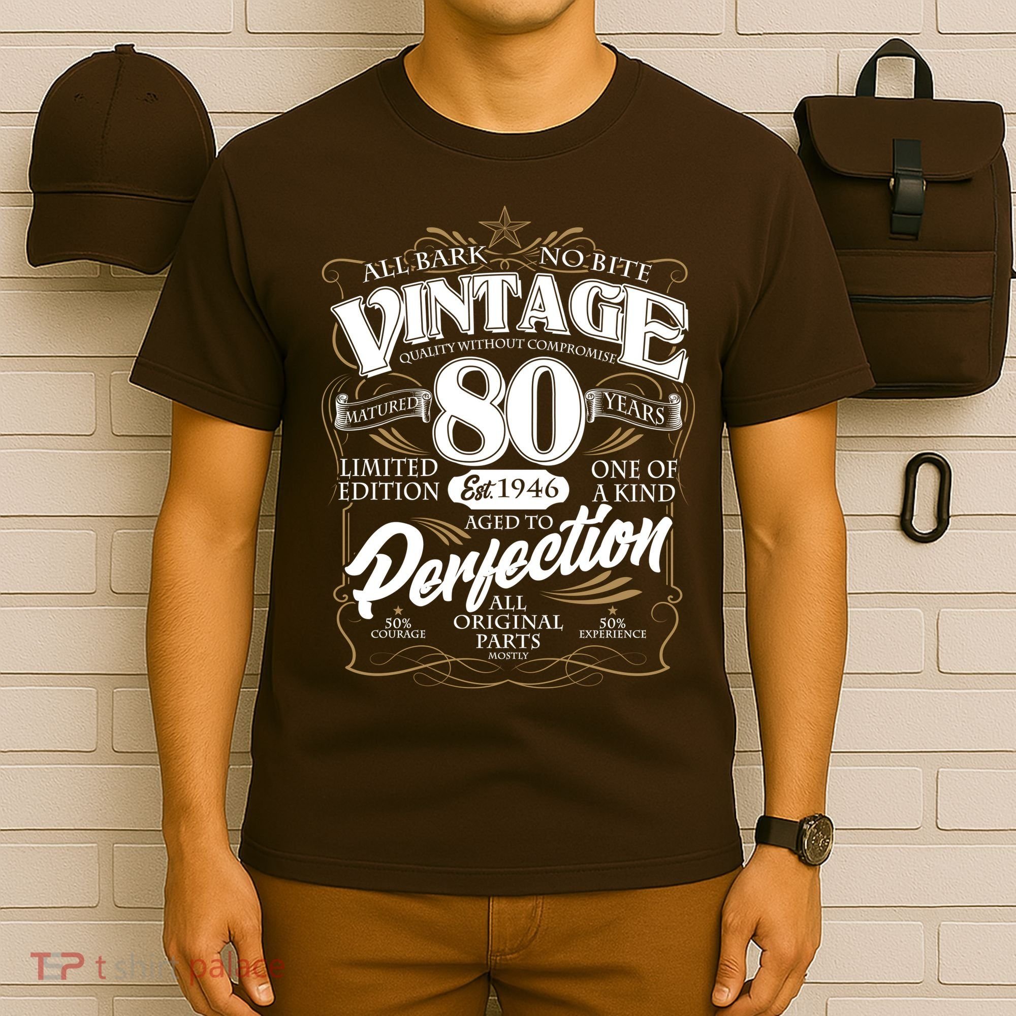 80th Birthday Est 1946 All Bark No Bite Vintage Birthday  T-Shirt
