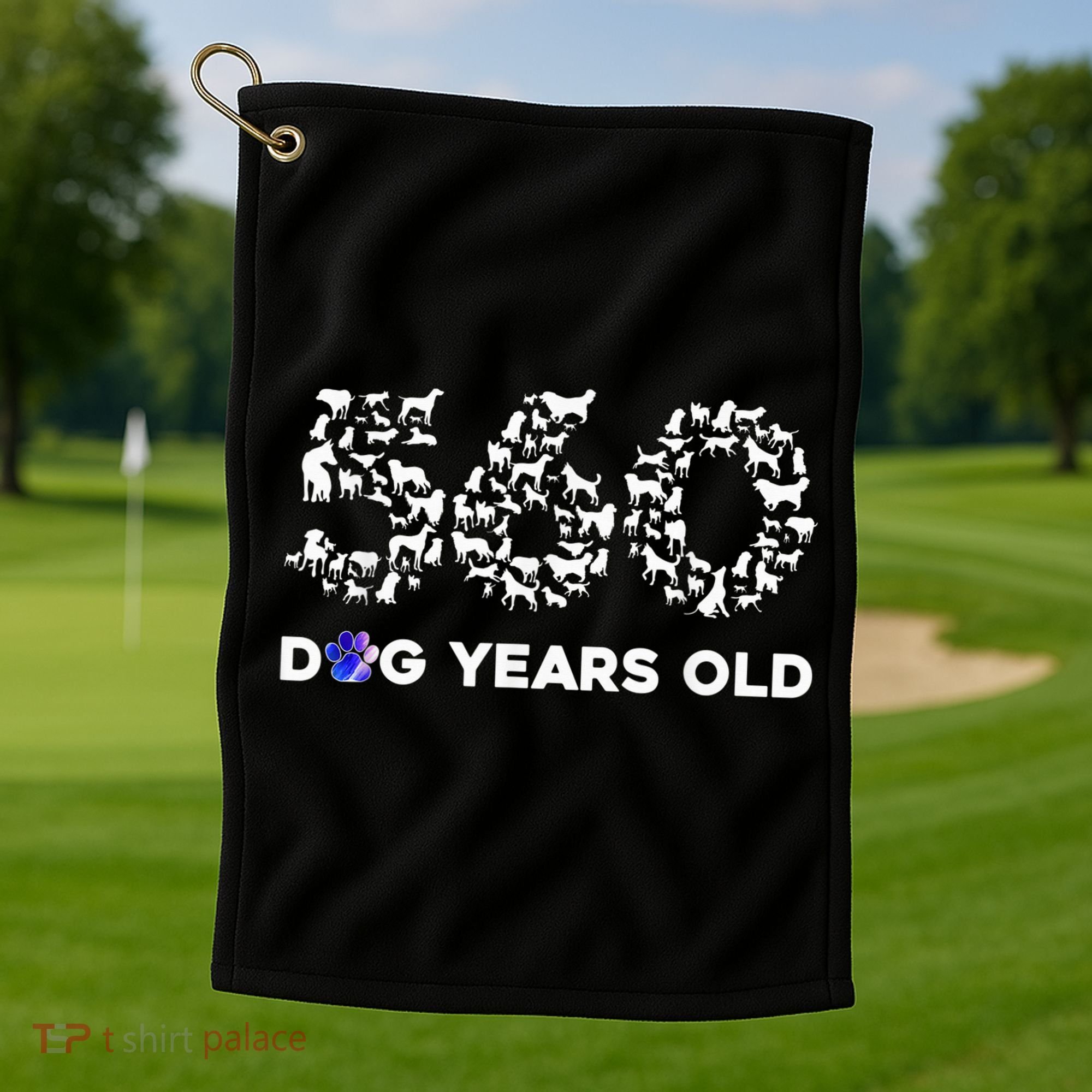 80th Birthday  Funny 560 Dog Years Old Gift Tees Golf Towel