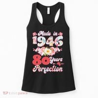 80th Birthday Floral Made In 1946 80 Years Of Perfection Women's Tank Top thumb 0