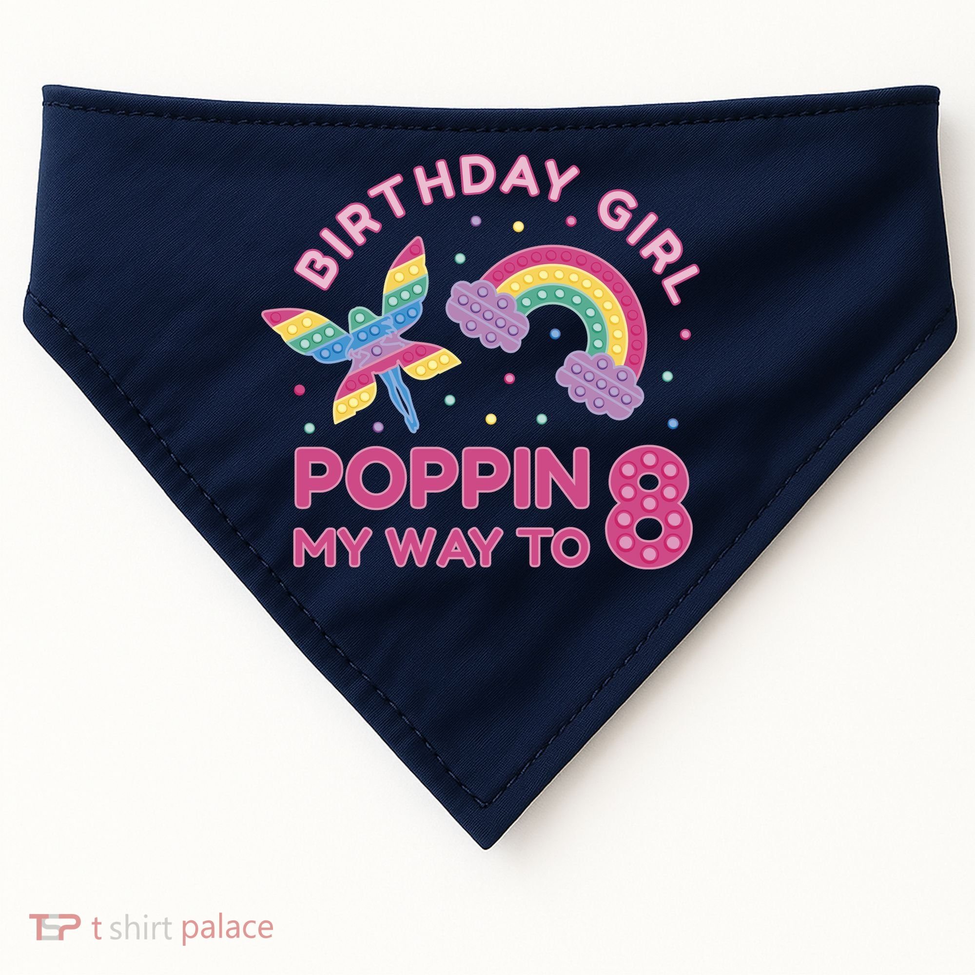 8th Birthday Girl Fairy Rainbow USA-Made Doggie Bandana