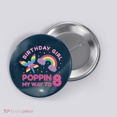 8th Birthday Girl Fairy Rainbow Button