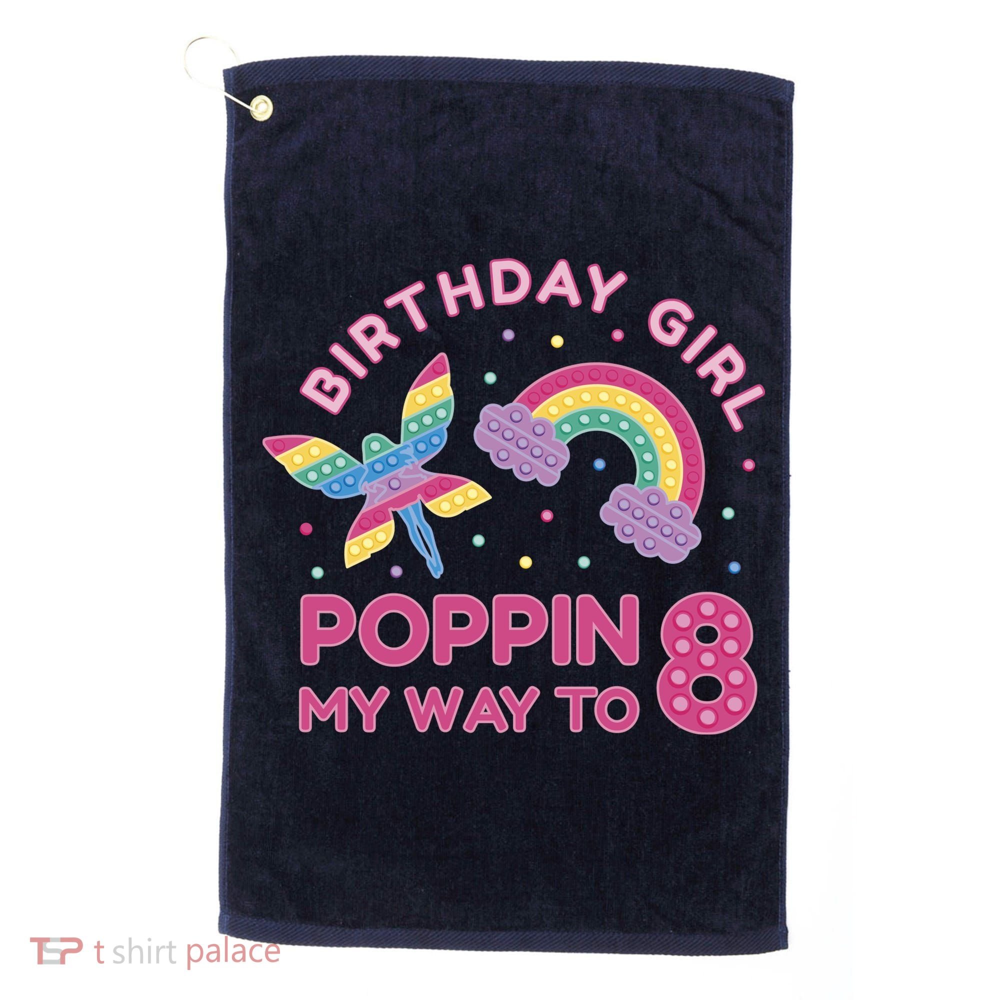 8th Birthday Girl Fairy Rainbow Golf Towel