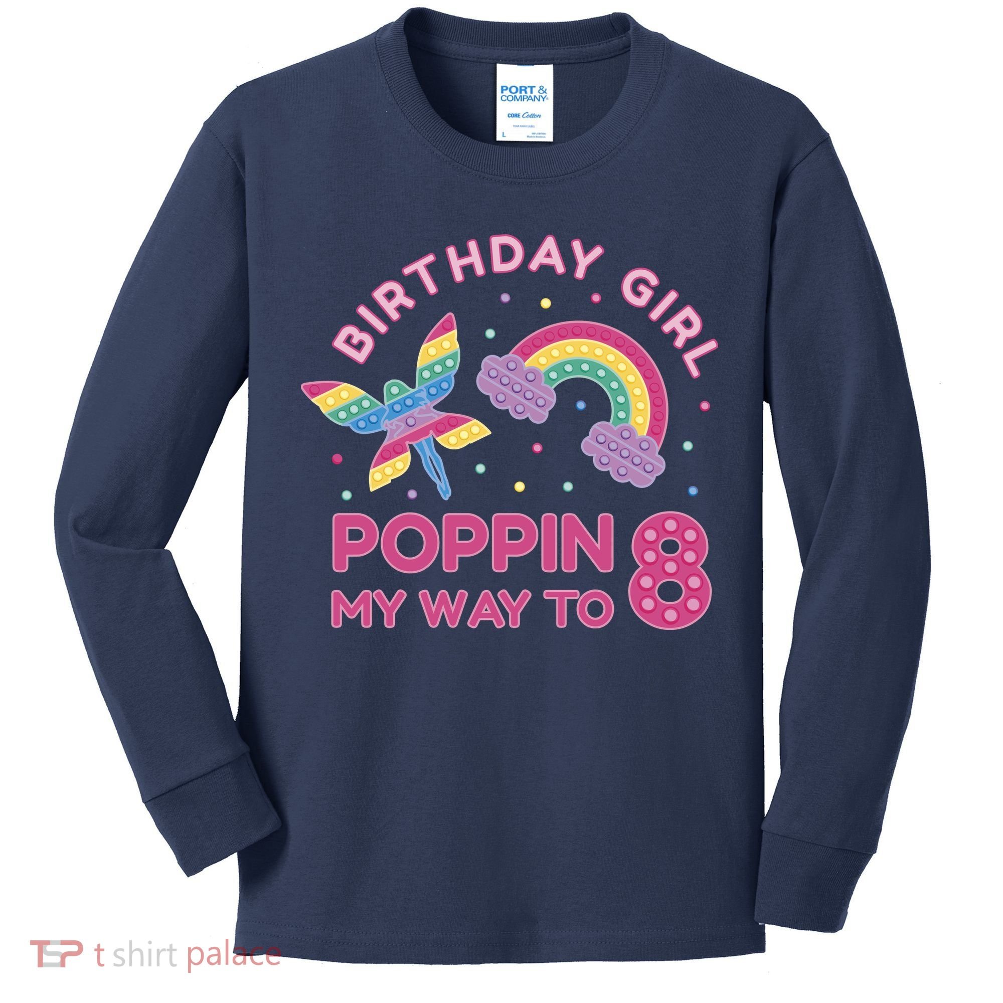 8th Birthday Girl Fairy Rainbow Kids Long Sleeve Shirt