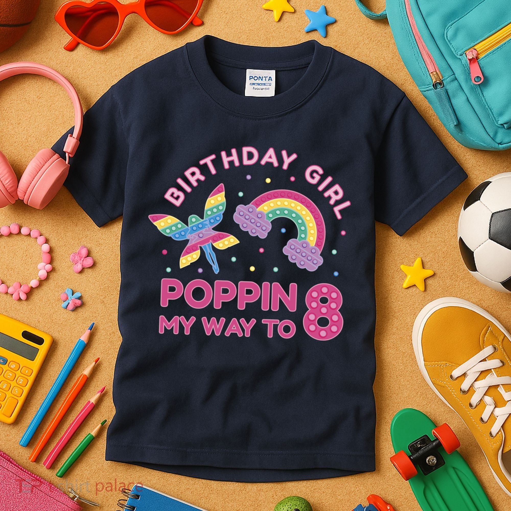 8th Birthday Girl Fairy Rainbow Kids T-Shirt