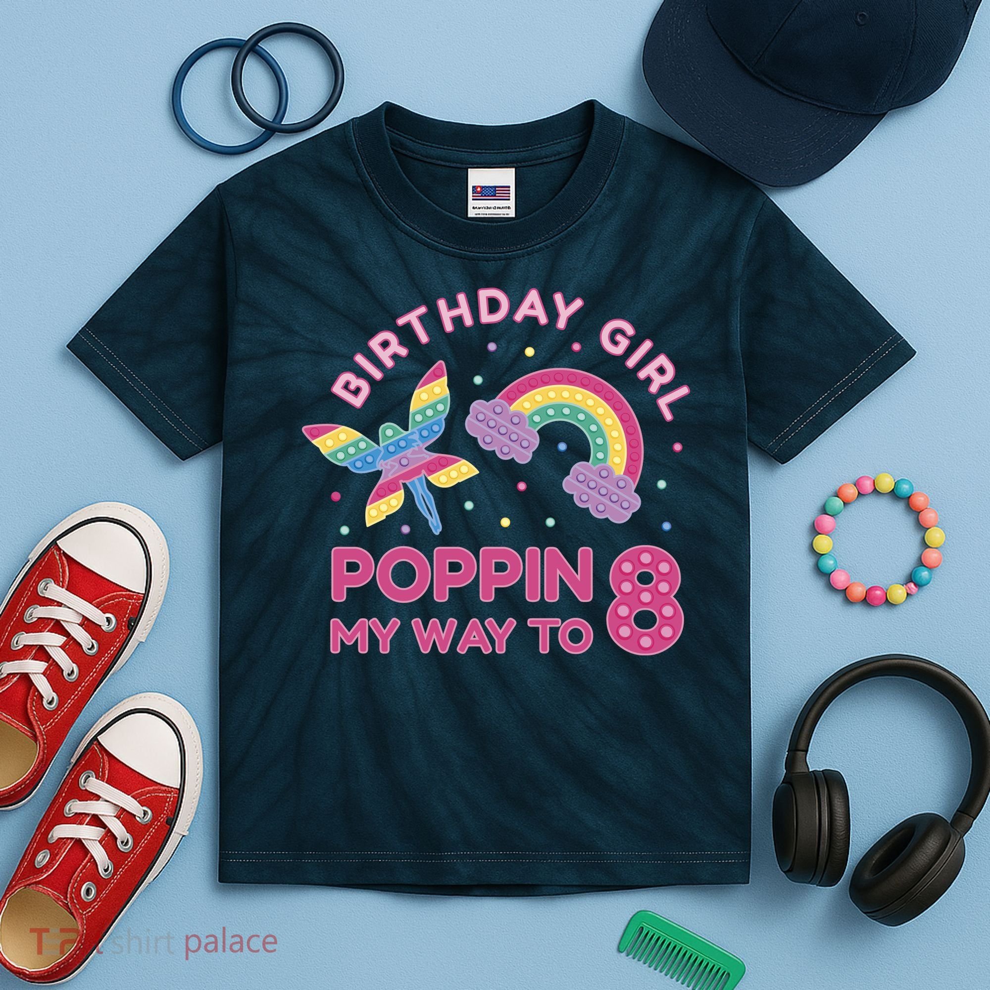8th Birthday Girl Fairy Rainbow Kids Tie-Dye T-Shirt
