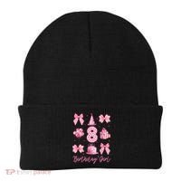 8th Birthday Girl Coquette Bow 8 Years Old Birthday  Beanie thumb 0