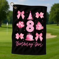 8th Birthday Girl Coquette Bow 8 Years Old Birthday  Golf Towel thumb 1