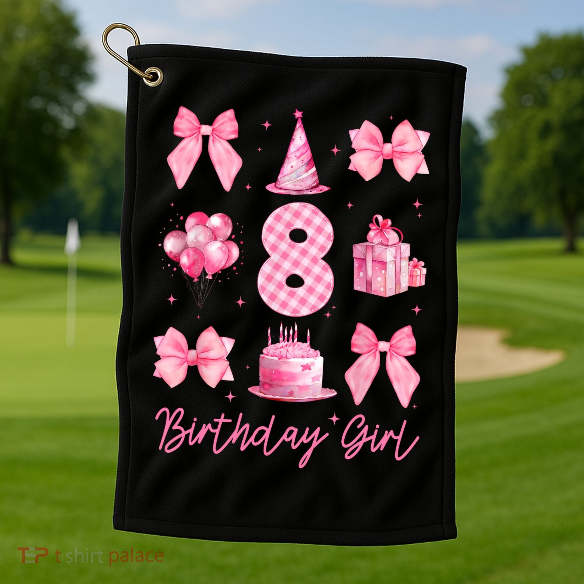 8th Birthday Girl Coquette Bow 8 Years Old Birthday  Golf Towel