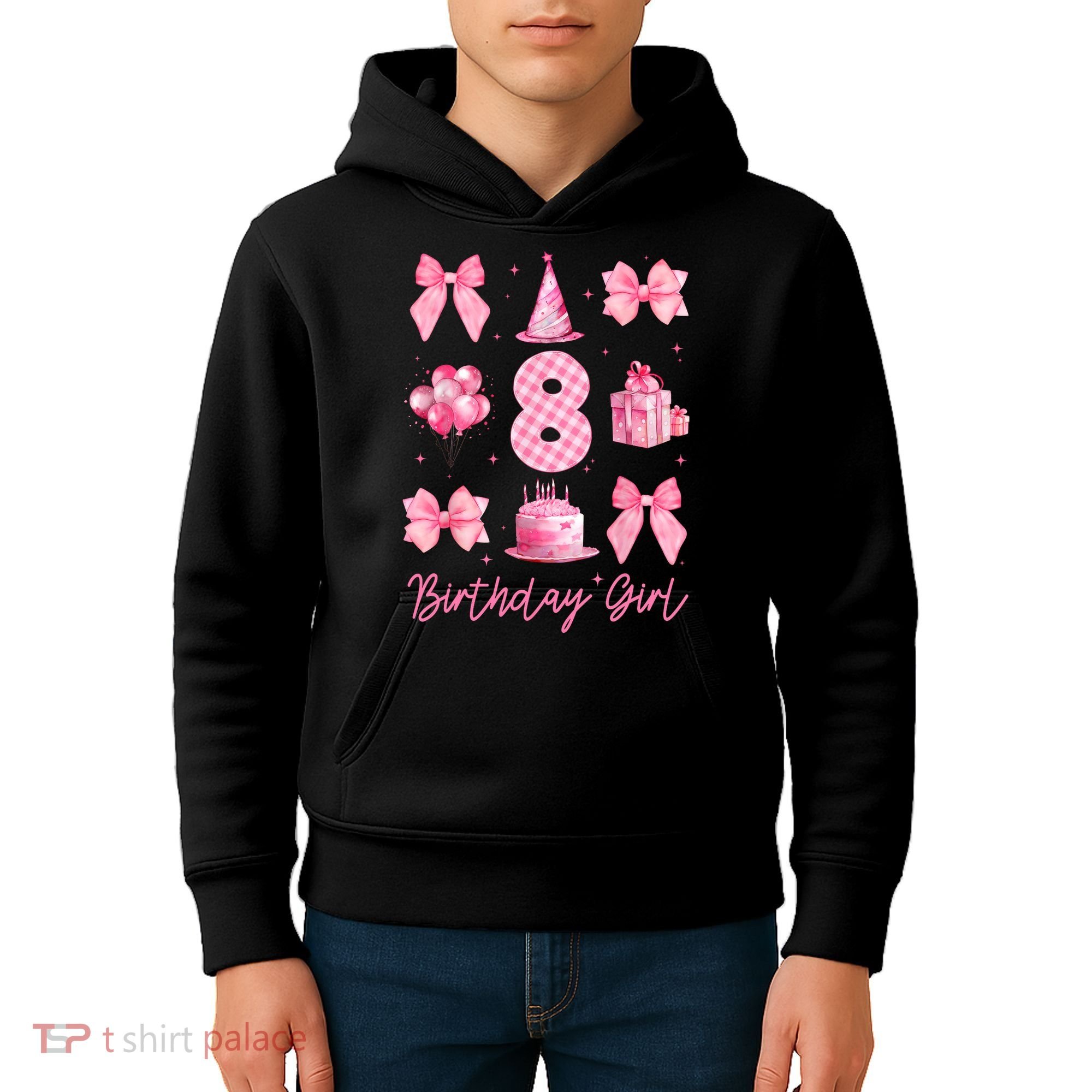 8th Birthday Girl Coquette Bow 8 Years Old Birthday  Kids Hoodie