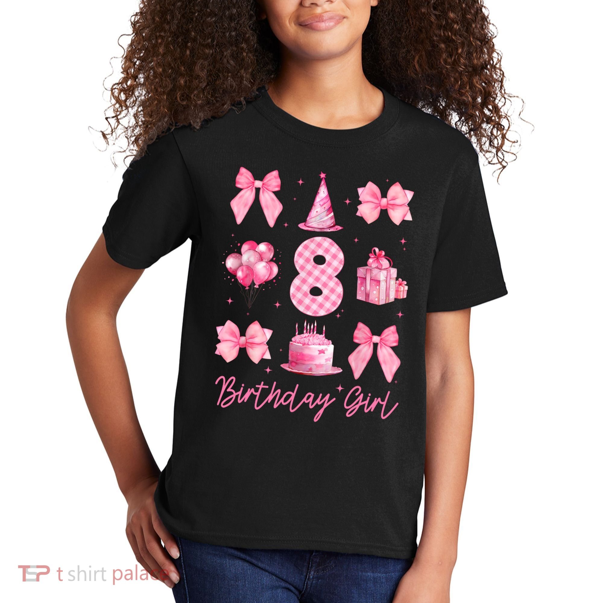 8th Birthday Girl Coquette Bow 8 Years Old Birthday  Kids T-Shirt
