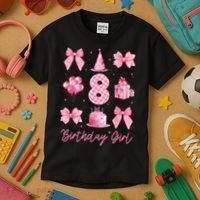 8th Birthday Girl Coquette Bow 8 Years Old Birthday  Kids T-Shirt thumb 3