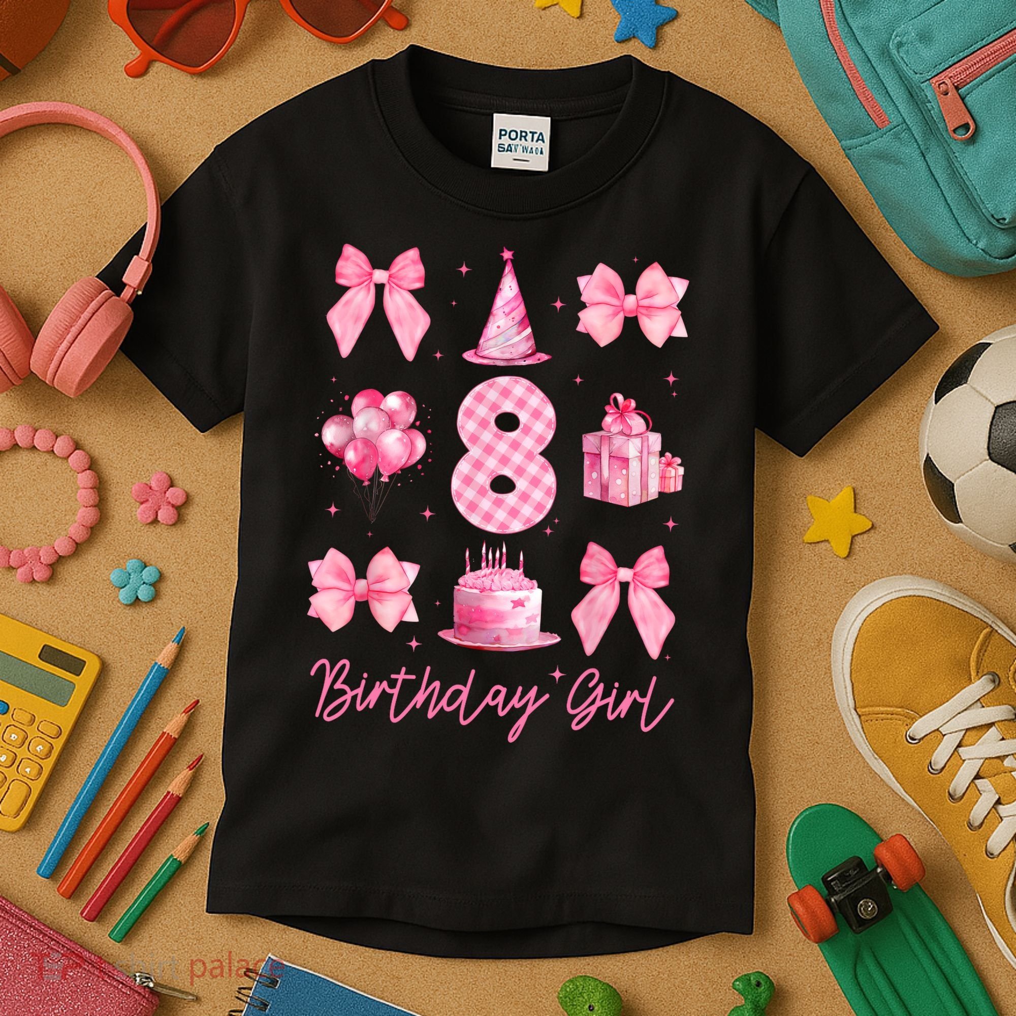 8th Birthday Girl Coquette Bow 8 Years Old Birthday  Kids T-Shirt