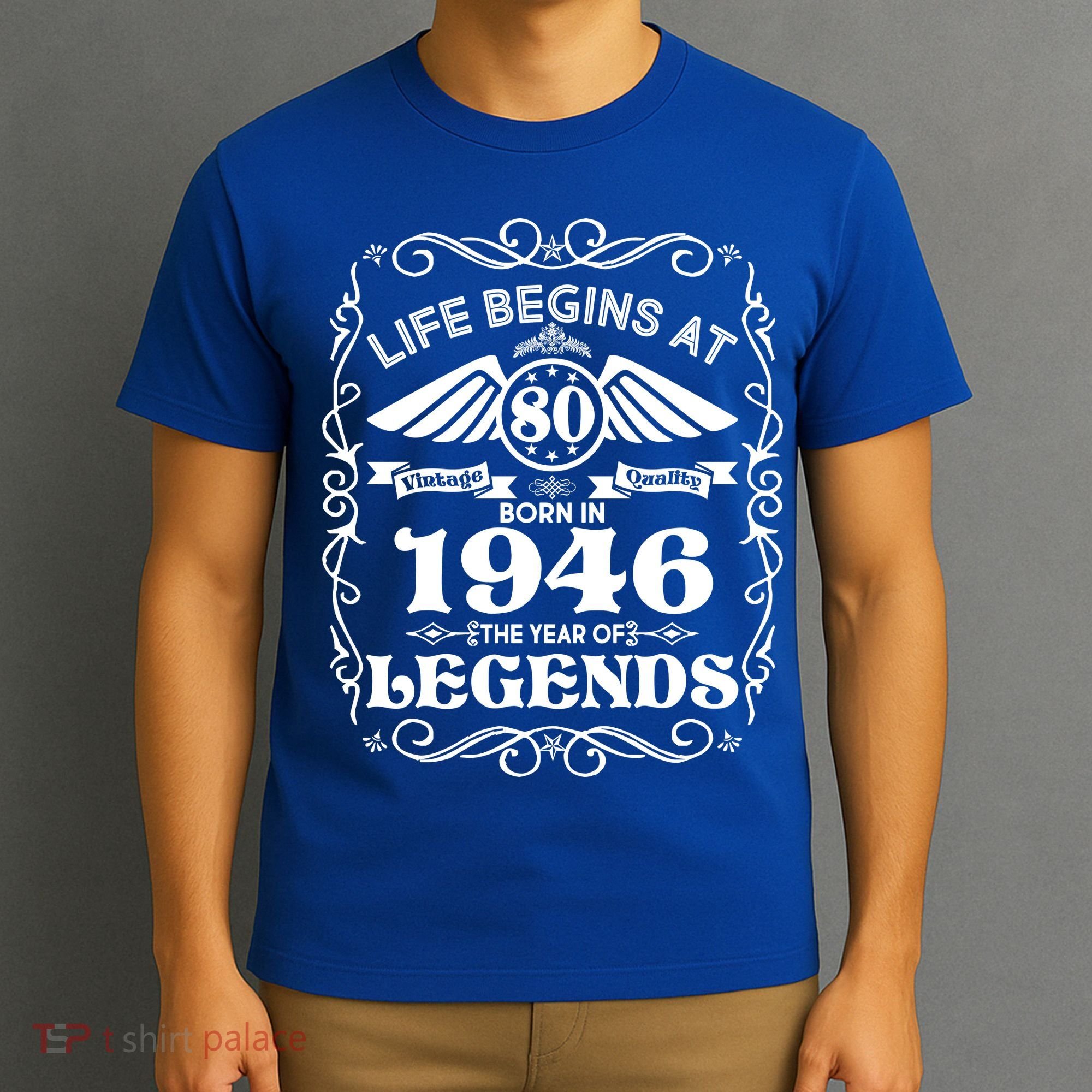 80th Birthday Life Begins At 80 Born In 1946 The Year Of Legends T-Shirt