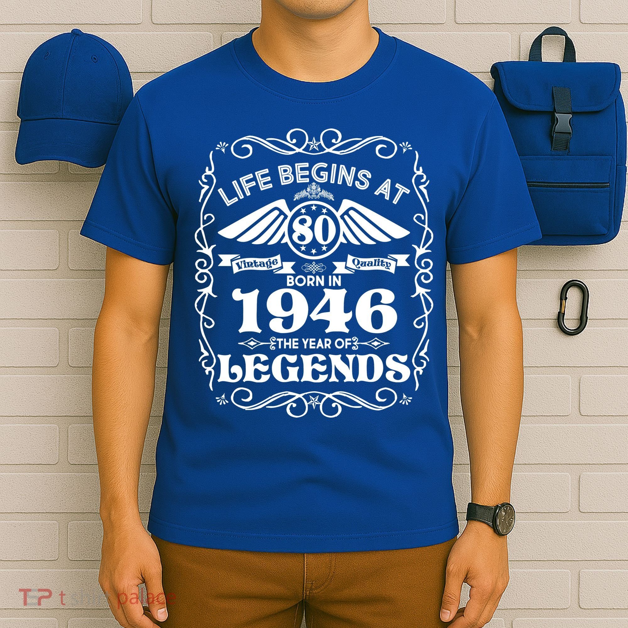 80th Birthday Life Begins At 80 Born In 1946 The Year Of Legends T-Shirt