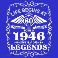80th Birthday Life Begins At 80 Born In 1946 The Year Of Legends T-Shirt thumb 7