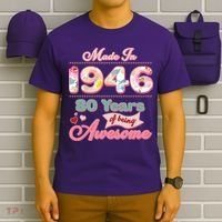 80th Birthday Pink Floral Made In 1946 Years Of Being Awesome T-Shirt thumb 6