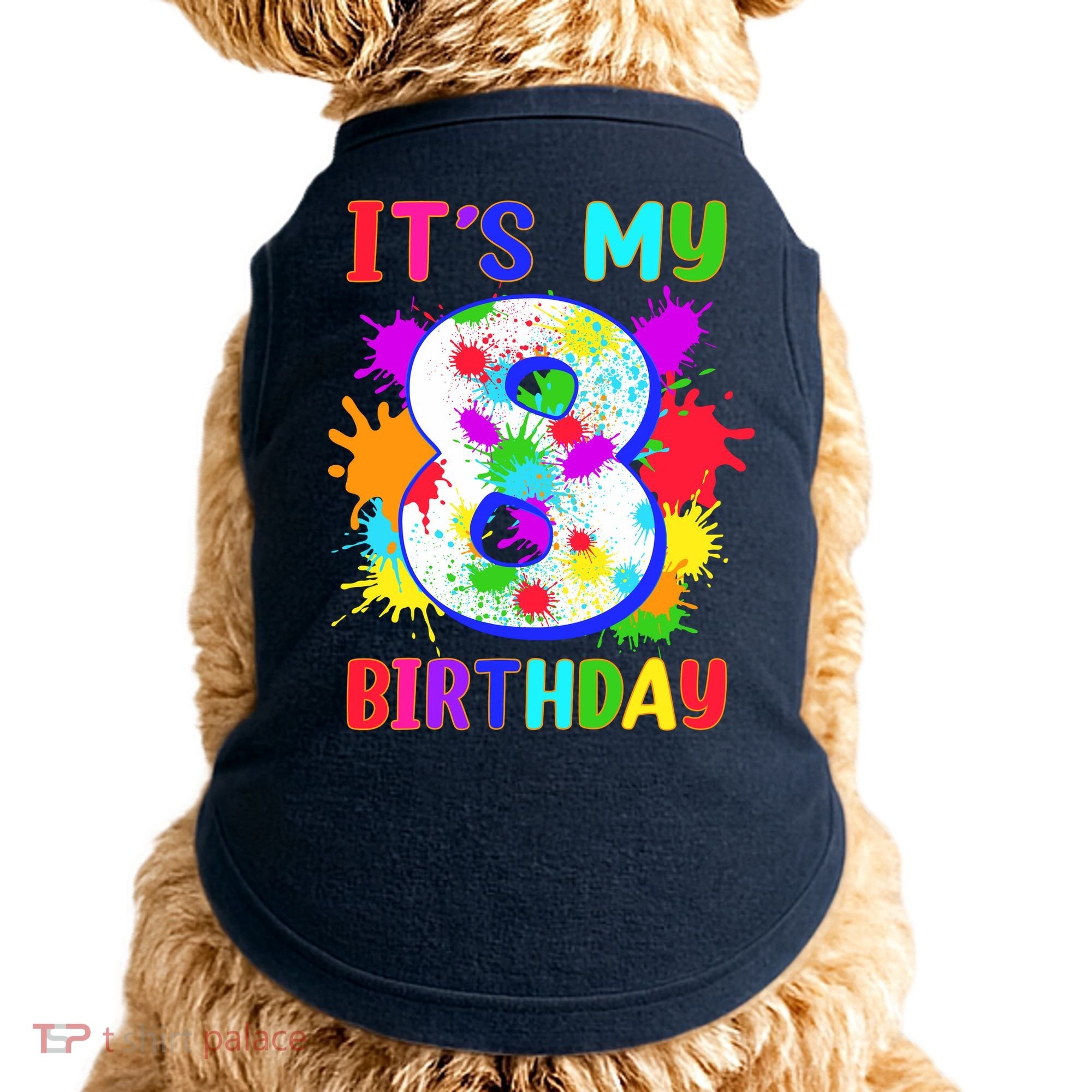 8th Birthday Paint Splashes Art 8 Year Old Boy Girl Doggie Tank