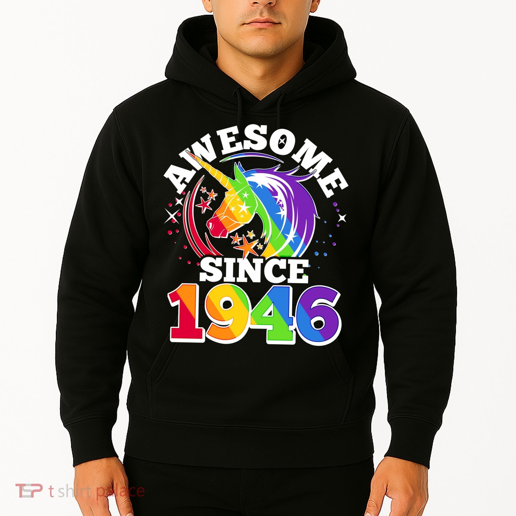 80th Birthday Rainbow Unicorn Awesome Since 1946 Hoodie