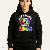 80th Birthday Rainbow Unicorn Awesome Since 1946 Hoodie thumb 5