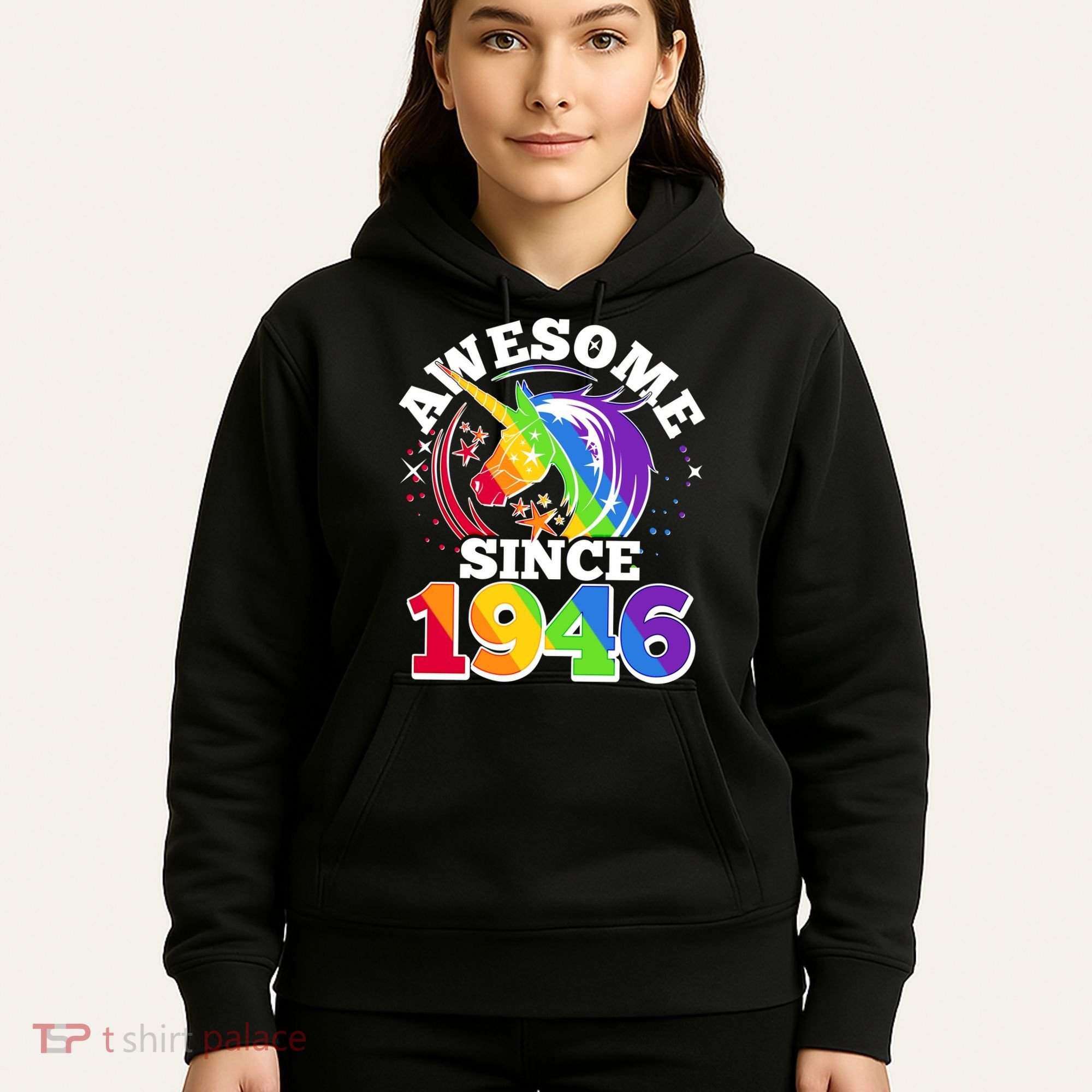80th Birthday Rainbow Unicorn Awesome Since 1946 Hoodie