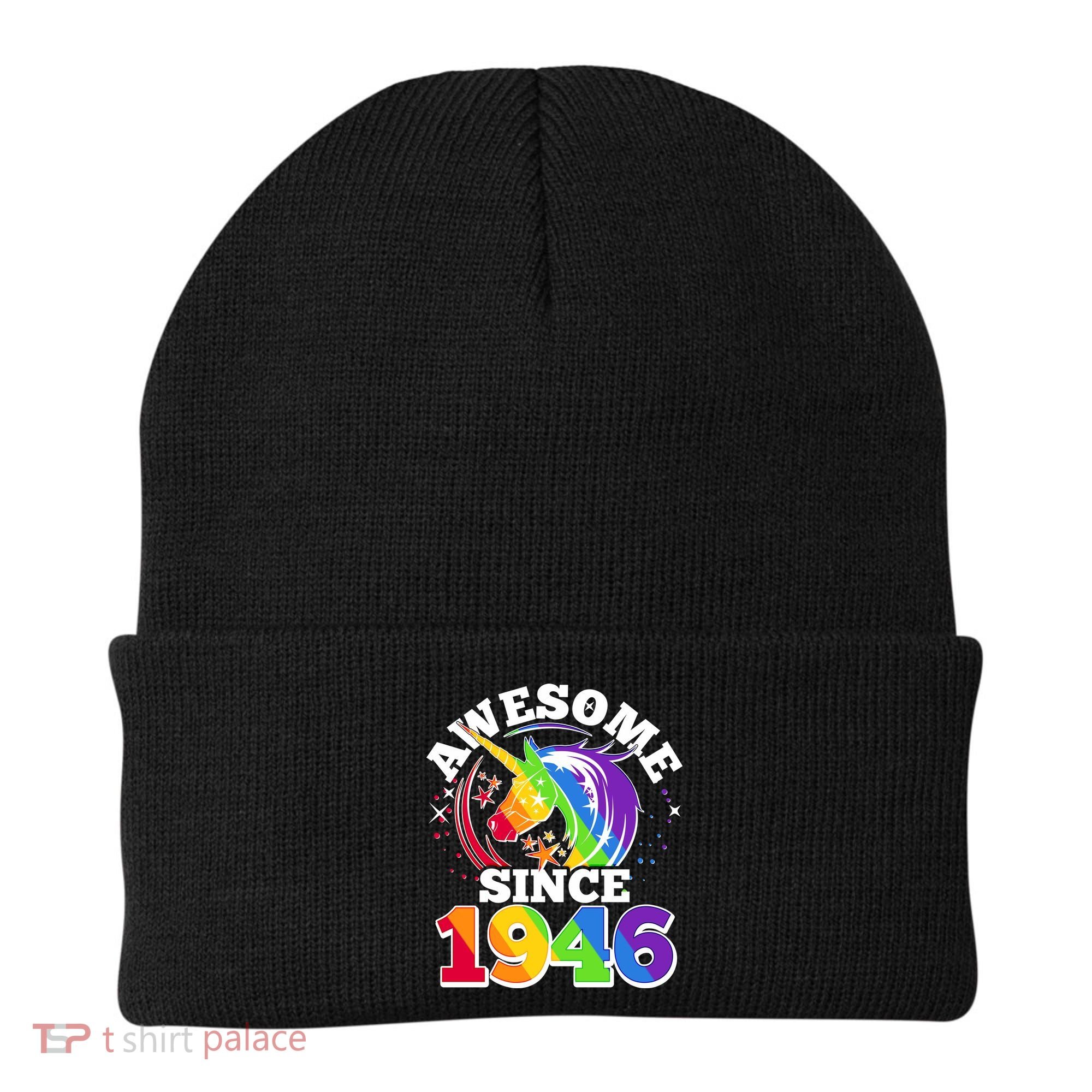 80th Birthday Rainbow Unicorn Awesome Since 1946 Beanie