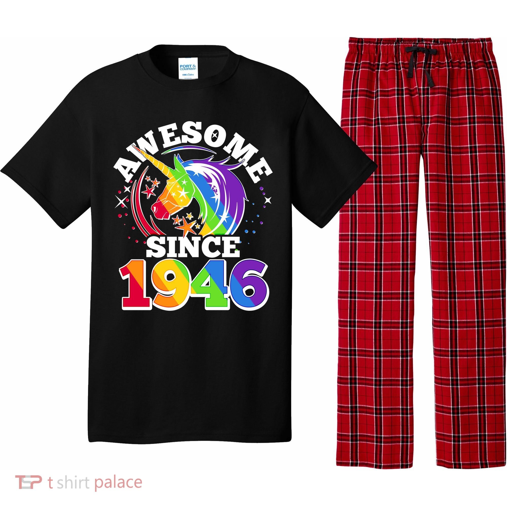 80th Birthday Rainbow Unicorn Awesome Since 1946 Pajama Set