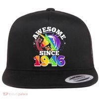 80th Birthday Rainbow Unicorn Awesome Since 1946 Flat Bill Trucker Hat thumb 0