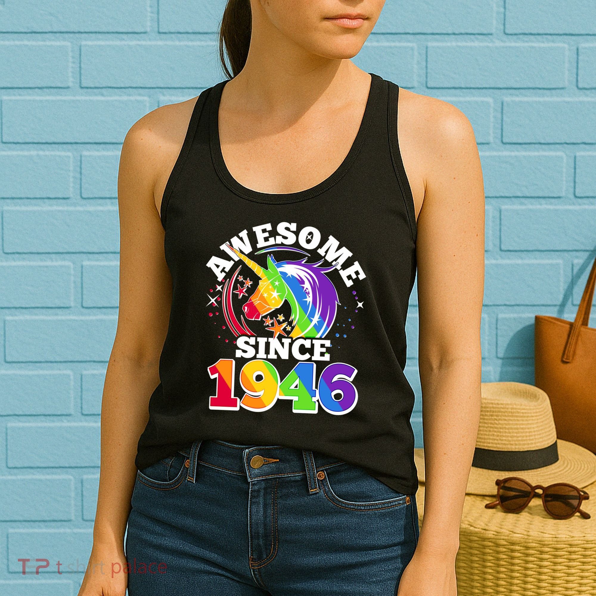 80th Birthday Rainbow Unicorn Awesome Since 1946 Women's Tank Top