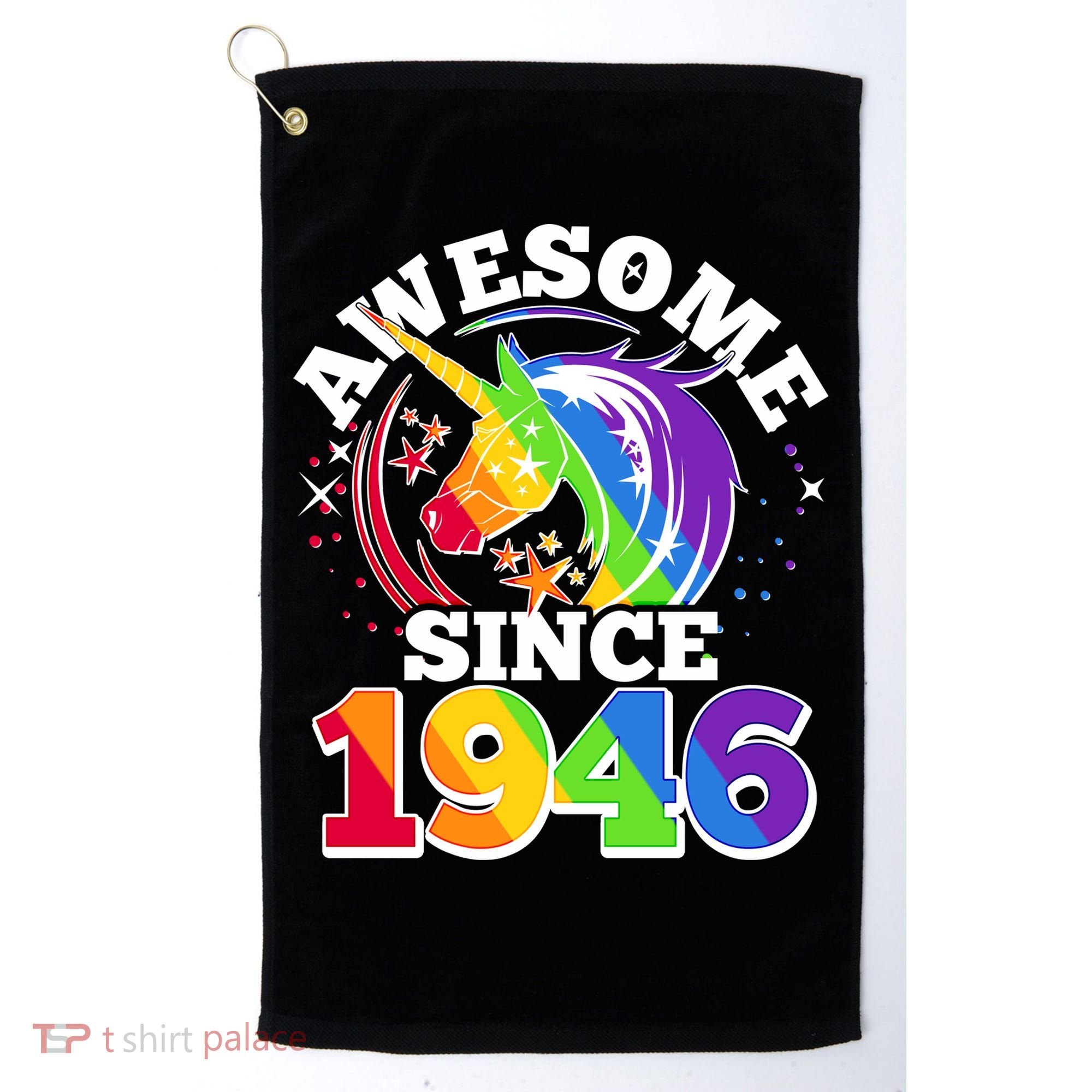 80th Birthday Rainbow Unicorn Awesome Since 1946 Golf Towel