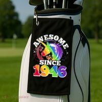 80th Birthday Rainbow Unicorn Awesome Since 1946 Golf Towel thumb 2