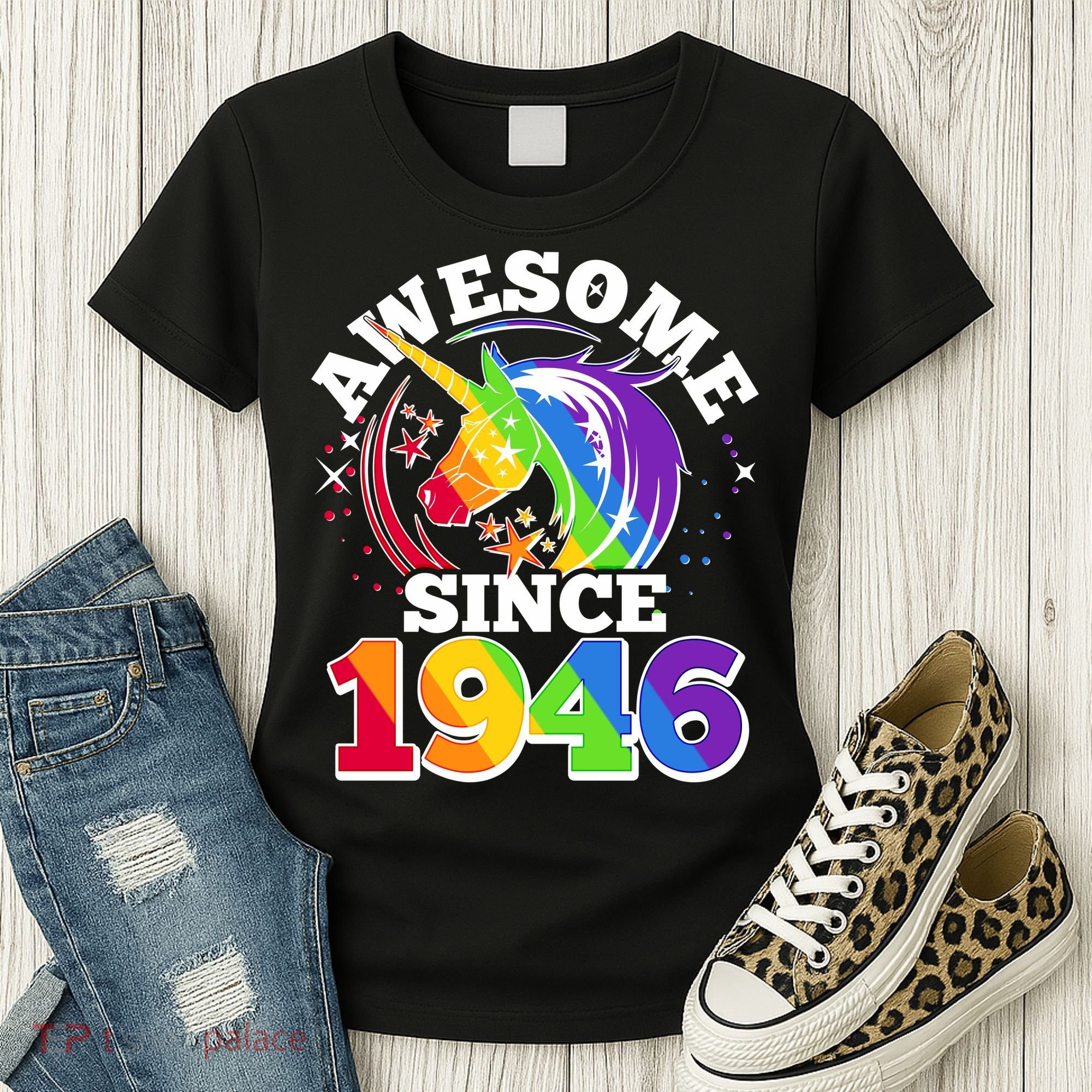 80th Birthday Rainbow Unicorn Awesome Since 1946 Women's T-Shirt