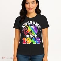 80th Birthday Rainbow Unicorn Awesome Since 1946 Women's T-Shirt thumb 4