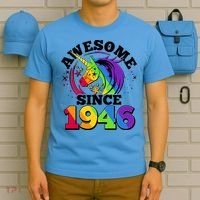 80th Birthday Rainbow Unicorn Awesome Since 1946 T-Shirt thumb 5