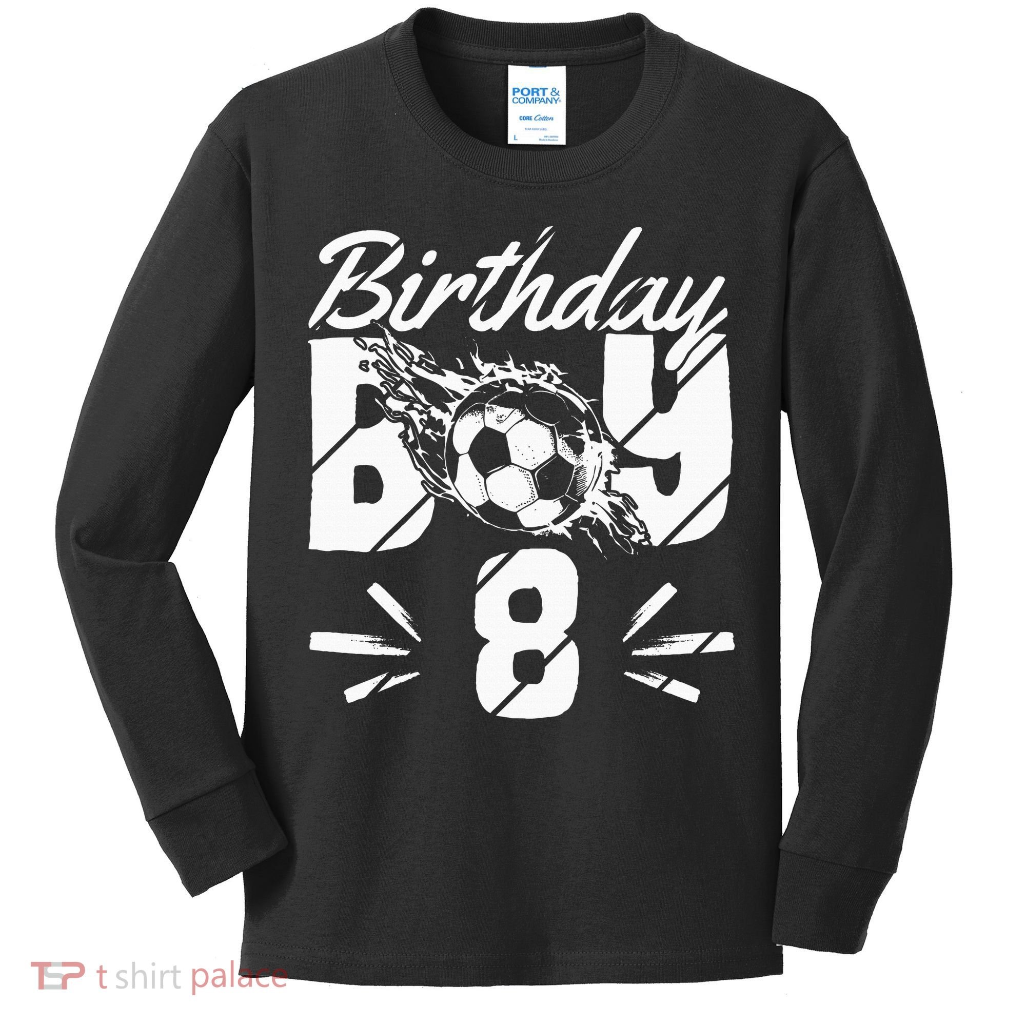 8th birthday soccer fan Kids Long Sleeve Shirt