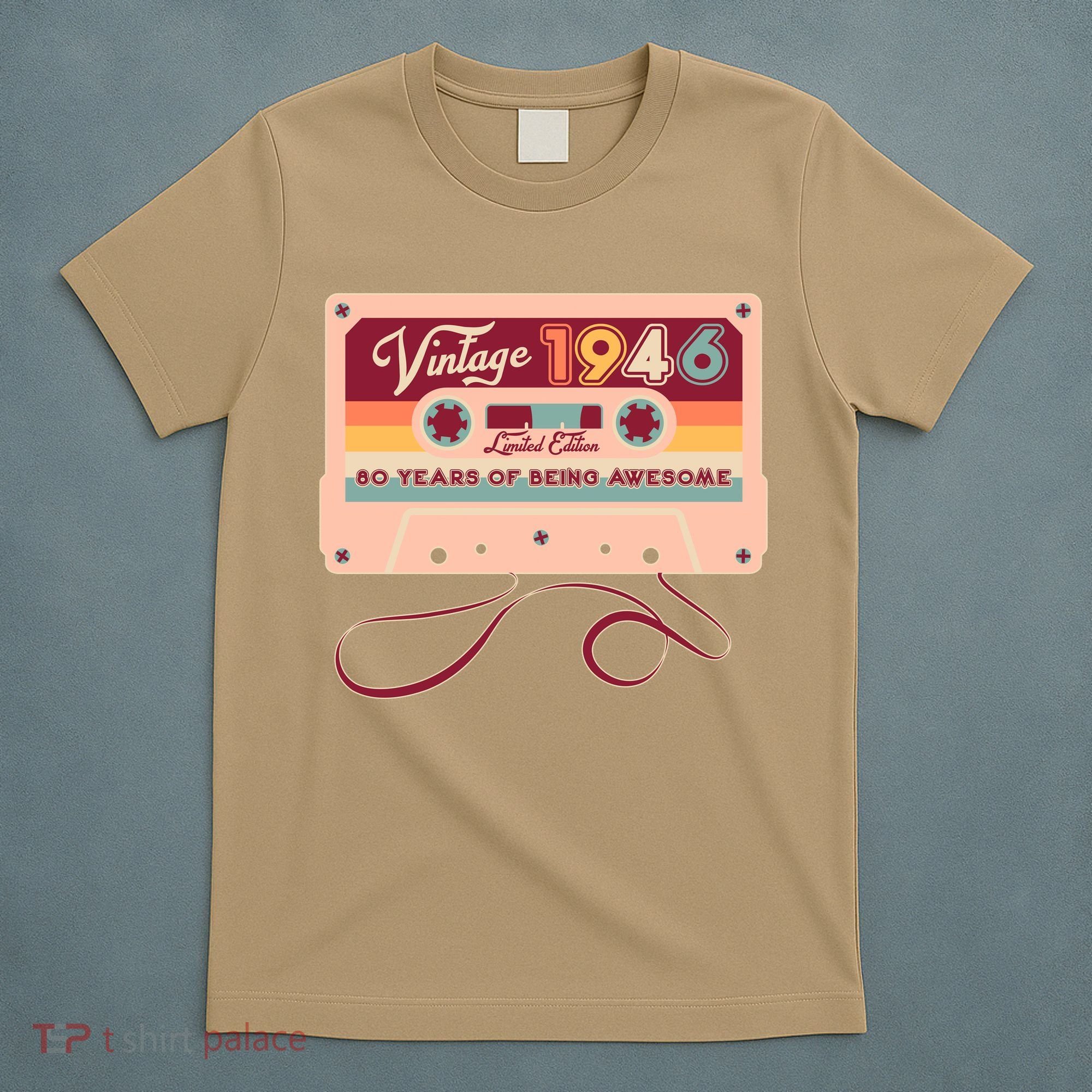 80th Birthday Vintage 1946 Limited Edition Cassette Tape T-Shirt