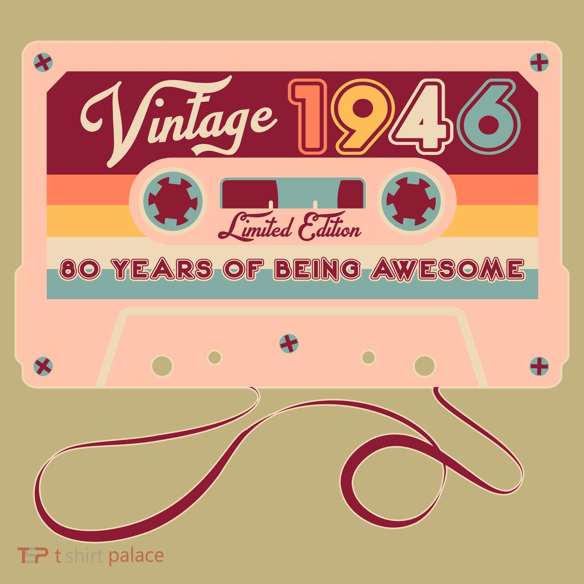 80th Birthday Vintage 1946 Limited Edition Cassette Tape T-Shirt