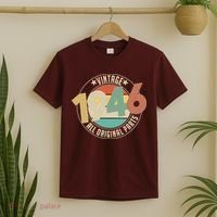 80th Birthday Vintage 1946 All Original Parts Emblem T-Shirt thumb 2