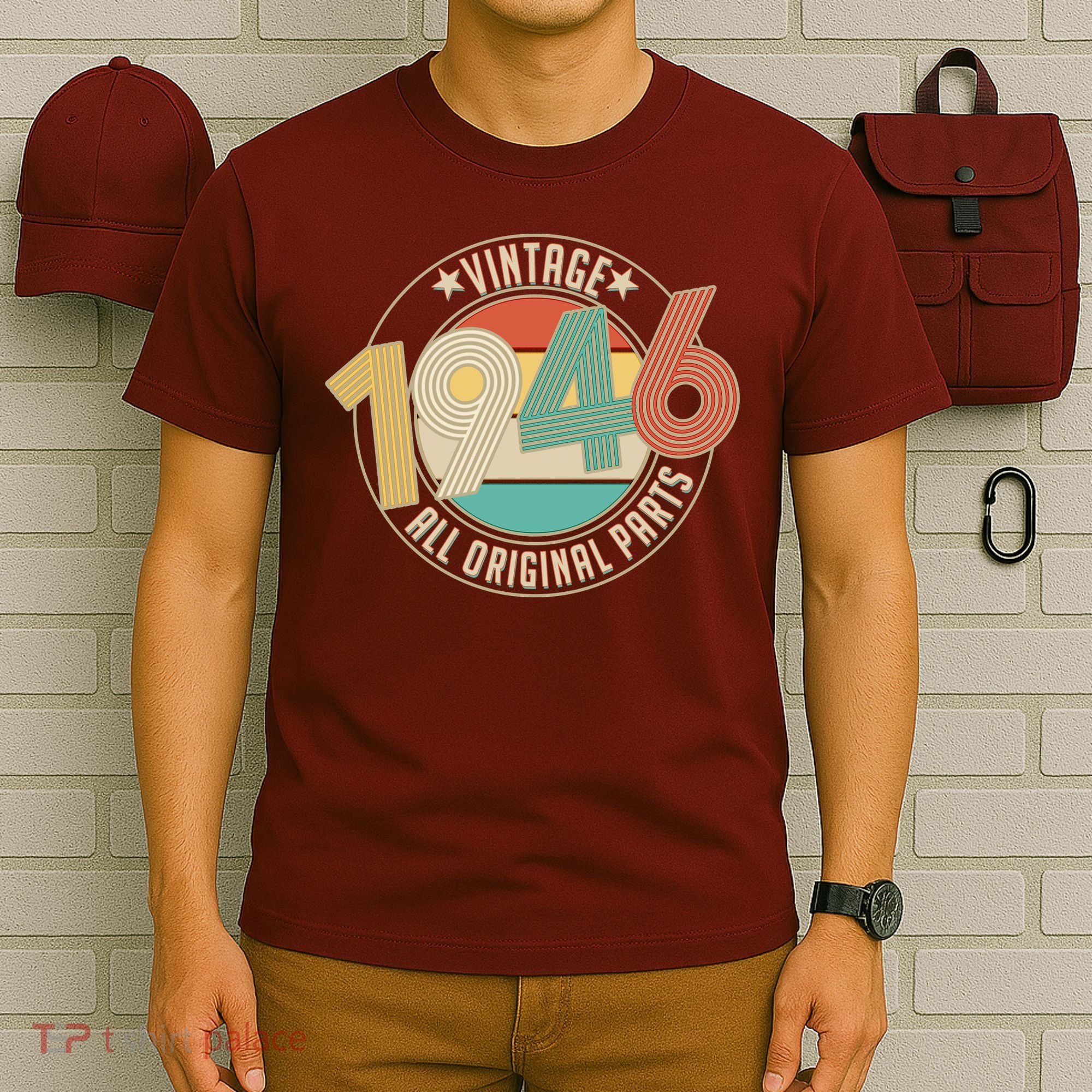 80th Birthday Vintage 1946 All Original Parts Emblem T-Shirt
