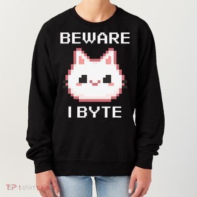 8-Bit Cute Vampire Cat Pixel Funny Video Game Beware I Byte Women's Sweatshirt